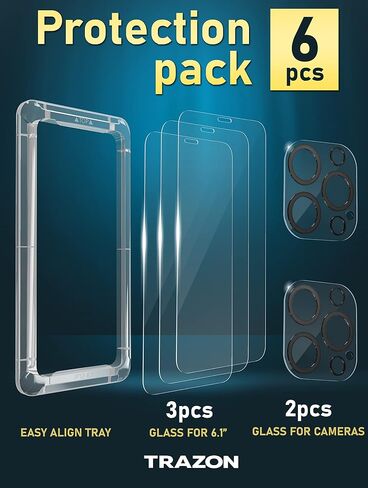 Trazon 3 Pack iPhone 12 Pro Max واقي شاشة و2 Pack iPhone 12 Pro Max واقي عدسة الكاميرا، 9H صلابة الهاتف الزجاج المقسى مع حافظة سهلة التركيب 6.7 بوصة فائقة الوضوح in Saudi Arabia