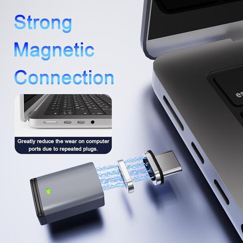 محول مغناطيسي USB C (عبوة واحدة)، محول مغناطيسي من النوع C مستقيم 11 سن، يدعم الشحن السريع USB PD بقوة 100 وات، سرعة نقل 480 ميجابت في الثانية، متوافق مع MacBook Pro/Air ومعظم أجهزة USBC in Kuwait