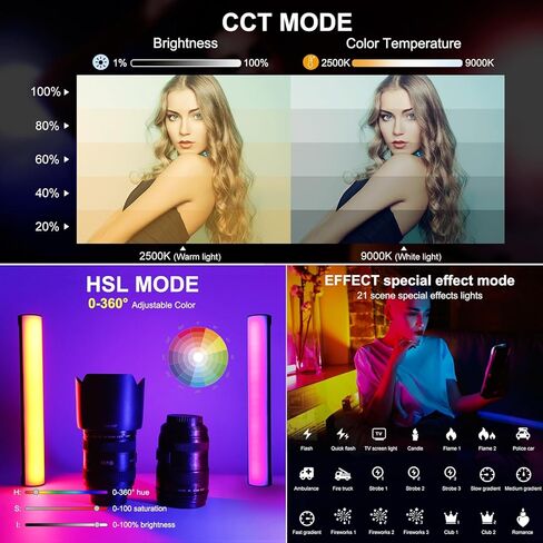 أضواء RGB، عصا إضاءة مغناطيسية محمولة 17 سم/6.69 بوصة 360 درجة لون كامل 21 مصباح فيديو LED، إضاءة تصوير فوتوغرافي CRI≥95 للتصوير الفوتوغرافي TikTok YouTube Vlog in Kuwait