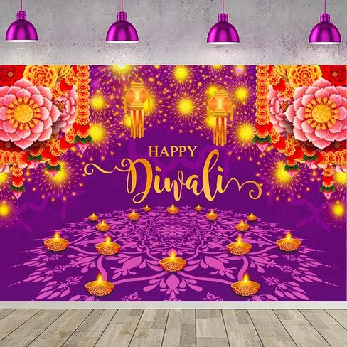 Happy Diwali Party Backdrop Decorations Supplies of India Light Festival Diwali Photography Background Photo Props Booth Banner, 71 x 43 Inch in Saudi Arabia