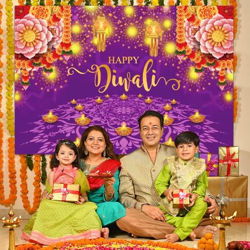 Happy Diwali Party Backdrop Decorations Supplies of India Light Festival Diwali Photography Background Photo Props Booth Banner, 71 x 43 Inch in Saudi Arabia