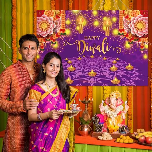 Happy Diwali Party Backdrop Decorations Supplies of India Light Festival Diwali Photography Background Photo Props Booth Banner, 71 x 43 Inch in Saudi Arabia