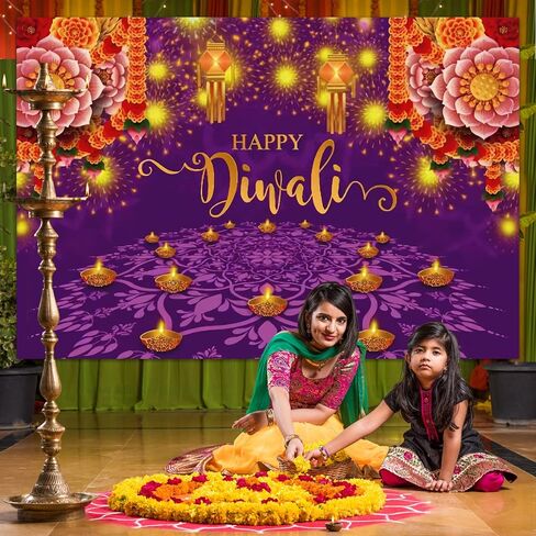 Happy Diwali Party Backdrop Decorations Supplies of India Light Festival Diwali Photography Background Photo Props Booth Banner, 71 x 43 Inch in Saudi Arabia