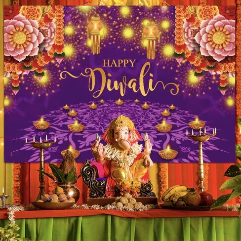 Happy Diwali Party Backdrop Decorations Supplies of India Light Festival Diwali Photography Background Photo Props Booth Banner, 71 x 43 Inch in Saudi Arabia