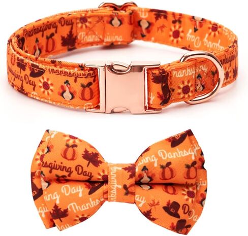 Dog Collar with Bow Tie Halloween Thanksgiving Christmas Pet Gifts Ghost Pumpkin Pattern with Metal Buckle Adorable Stylish Pet Collar for Small Medium Large Dogs Thanksgiving S in Saudi Arabia