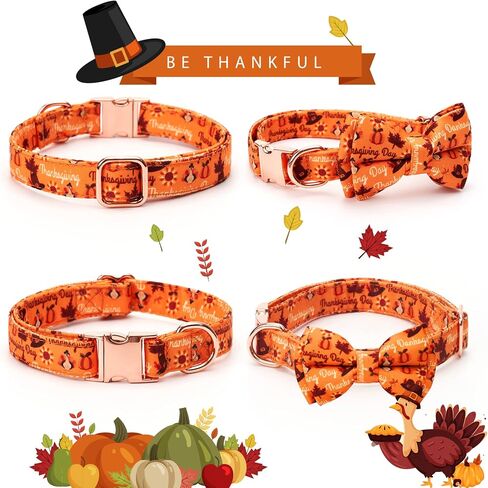 Dog Collar with Bow Tie Halloween Thanksgiving Christmas Pet Gifts Ghost Pumpkin Pattern with Metal Buckle Adorable Stylish Pet Collar for Small Medium Large Dogs Thanksgiving S in Saudi Arabia