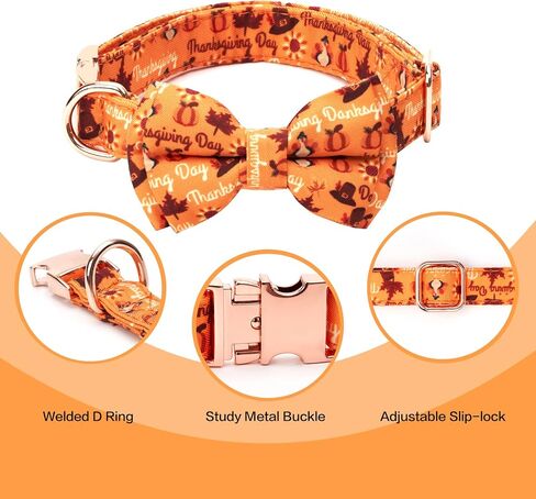 Dog Collar with Bow Tie Halloween Thanksgiving Christmas Pet Gifts Ghost Pumpkin Pattern with Metal Buckle Adorable Stylish Pet Collar for Small Medium Large Dogs Thanksgiving S in Saudi Arabia