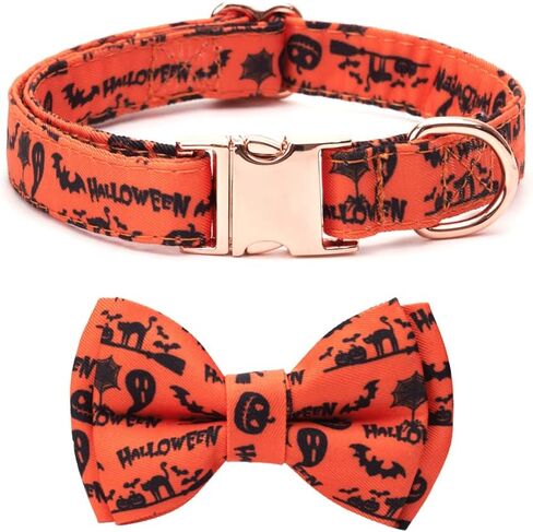 Dog Collar with Bow Tie Halloween Thanksgiving Christmas Pet Gifts Ghost Pumpkin Pattern with Metal Buckle Adorable Stylish Pet Collar for Small Medium Large Dogs Thanksgiving S in Saudi Arabia
