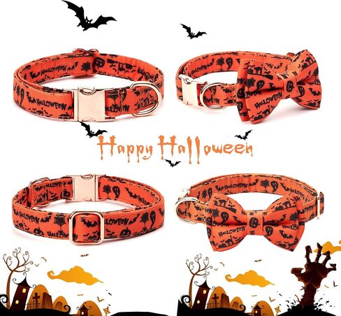 Dog Collar with Bow Tie Halloween Thanksgiving Christmas Pet Gifts Ghost Pumpkin Pattern with Metal Buckle Adorable Stylish Pet Collar for Small Medium Large Dogs Thanksgiving S in Saudi Arabia