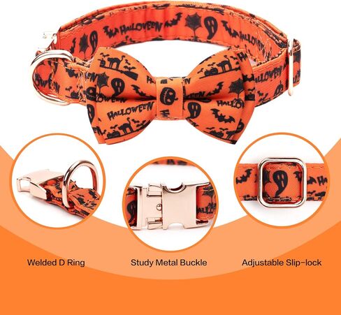 Dog Collar with Bow Tie Halloween Thanksgiving Christmas Pet Gifts Ghost Pumpkin Pattern with Metal Buckle Adorable Stylish Pet Collar for Small Medium Large Dogs Thanksgiving S in Saudi Arabia