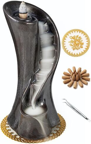 Unique Cloud Stairs Ceramic Waterfall Incense Holder, Paired with a Pack of Backflow Incense Cones.(Fambe Blue) in Kuwait