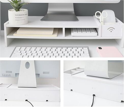 Shudyear monitor white stand, plastic desk storage for laptop, computer in Saudi Arabia