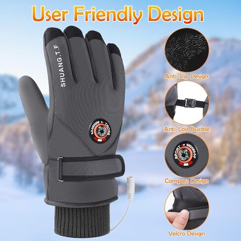 Allnice USB قفازات ساخنة للرجال والنساء قفازات تدفئة مع 3 مستويات درجة حرارة مزدوجة الجوانب لتدفئة اليد قفازات شتوية هدايا للتزلج في الهواء الطلق وركوب الدراجات والمشي لمسافات طويلة، رمادي in Kuwait
