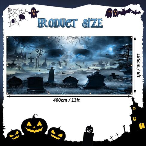 Halloween Garage Door Banners for Outside Halloween Garage Door Banner Cover Decorations Scary Horror Banner Outdoor Party Decor Halloween Night Gravestone Party Decorations Banner Photo Props in Saudi Arabia
