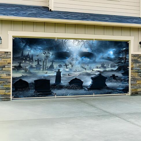 Halloween Garage Door Banners for Outside Halloween Garage Door Banner Cover Decorations Scary Horror Banner Outdoor Party Decor Halloween Night Gravestone Party Decorations Banner Photo Props in Saudi Arabia