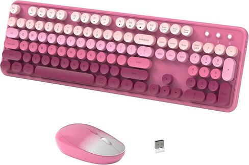 Wireless Keyboard Mouse Combo - 2.4Ghz Cute Colorful Keyboard and Mouse Wireless - 104 Keys Full Size Retro Typewriter Keyboard for Laptop, Computer, PC, Notebook, Windows, Mac OS Rose Pink in Saudi Arabia