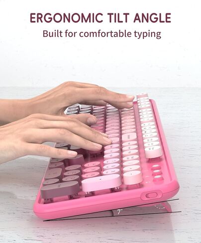 Wireless Keyboard Mouse Combo - 2.4Ghz Cute Colorful Keyboard and Mouse Wireless - 104 Keys Full Size Retro Typewriter Keyboard for Laptop, Computer, PC, Notebook, Windows, Mac OS Rose Pink in Saudi Arabia