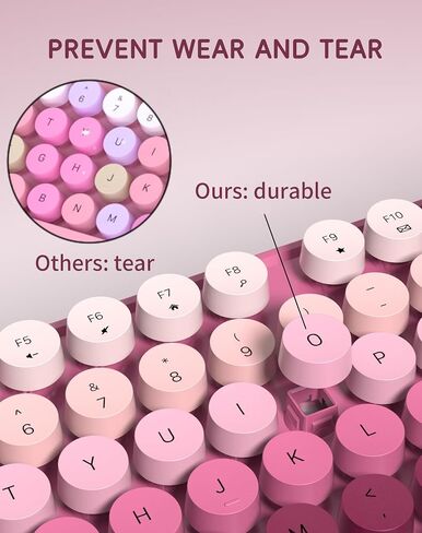 Wireless Keyboard Mouse Combo - 2.4Ghz Cute Colorful Keyboard and Mouse Wireless - 104 Keys Full Size Retro Typewriter Keyboard for Laptop, Computer, PC, Notebook, Windows, Mac OS Rose Pink in Saudi Arabia