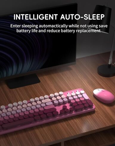 Wireless Keyboard Mouse Combo - 2.4Ghz Cute Colorful Keyboard and Mouse Wireless - 104 Keys Full Size Retro Typewriter Keyboard for Laptop, Computer, PC, Notebook, Windows, Mac OS Rose Pink in Saudi Arabia
