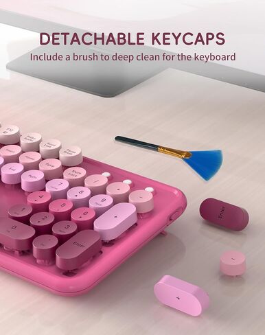 Wireless Keyboard Mouse Combo - 2.4Ghz Cute Colorful Keyboard and Mouse Wireless - 104 Keys Full Size Retro Typewriter Keyboard for Laptop, Computer, PC, Notebook, Windows, Mac OS Rose Pink in Saudi Arabia
