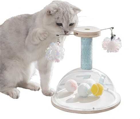 Marchul Cat Scratching Post with Hanging Ball, Wooden Cat Fetch Ball Toy, Sisal Scratcher Interactive Kitten Fun Track Toy for Indoor Cats Physical Exercise, S in Saudi Arabia
