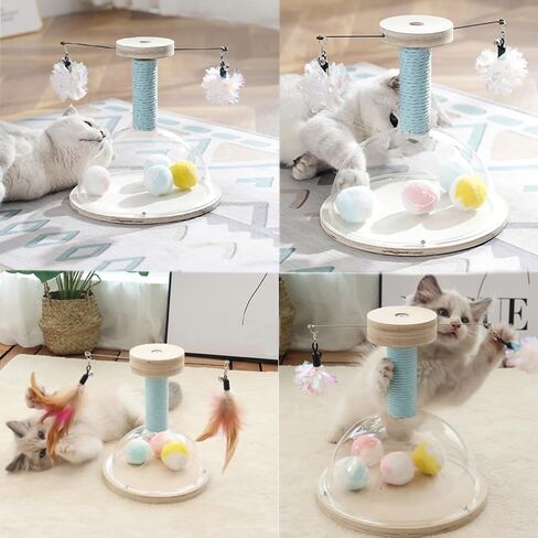 Marchul Cat Scratching Post with Hanging Ball, Wooden Cat Fetch Ball Toy, Sisal Scratcher Interactive Kitten Fun Track Toy for Indoor Cats Physical Exercise, S in Saudi Arabia