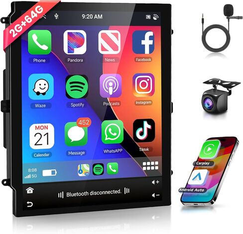 2G 64G ستيريو سيارة مزدوج Din Android 13 CarPlay Android Auto، Rimoody 9.7 بوصة شاشة عمودية راديو السيارة GPS ملاحة WiFi مرآة رابط بلوتوث FM/RDS EQ USB + كاميرا احتياطية in Saudi Arabia