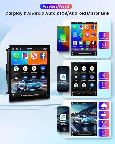 2G 64G ستيريو سيارة مزدوج Din Android 13 CarPlay Android Auto، Rimoody 9.7 بوصة شاشة عمودية راديو السيارة GPS ملاحة WiFi مرآة رابط بلوتوث FM/RDS EQ USB + كاميرا احتياطية in Saudi Arabia