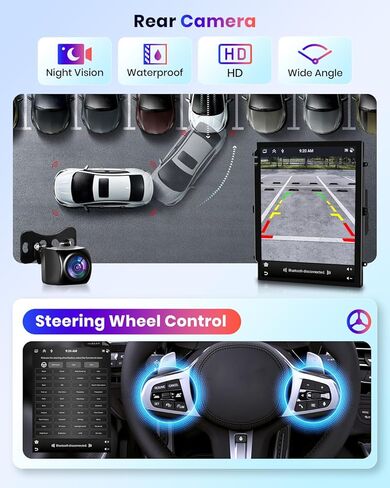 2G 64G ستيريو سيارة مزدوج Din Android 13 CarPlay Android Auto، Rimoody 9.7 بوصة شاشة عمودية راديو السيارة GPS ملاحة WiFi مرآة رابط بلوتوث FM/RDS EQ USB + كاميرا احتياطية in Saudi Arabia
