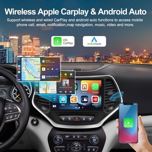 2G+64G Car Radio Stereo for Jeep Cherokee 2015 2016 2017 2018 with Wireless CarPlay Android Auto 10.1" Android 13 Touch Screen Car Stereo with GPS Navigation HiFi WiFi FM AHD Backup Camera in Saudi Arabia