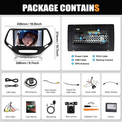 2G+64G Car Radio Stereo for Jeep Cherokee 2015 2016 2017 2018 with Wireless CarPlay Android Auto 10.1" Android 13 Touch Screen Car Stereo with GPS Navigation HiFi WiFi FM AHD Backup Camera in Saudi Arabia