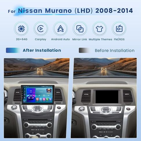 راديو ستيريو للسيارة 2+64G Android 13 CarPlay لسيارة Nissan Murano (LHD) 2008-2014، شاشة لمس عالية الدقة 9 بوصة متوافقة مع Android Auto، كاميرا احتياطية AHD، وصلة مرآة، GPS، WiFi، FM RDS in Saudi Arabia
