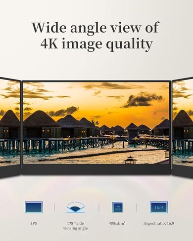شاشة CNBANAN 4K المحمولة، شاشة محمولة 13.3 بوصة 1800:1 موسع شاشة الكمبيوتر المحمول النحيفة VESA 3840 * 2160 UHD 400 Nits 100% RGB FreeSync مع حامل لأجهزة الكمبيوتر المحمول Mac Phone Xbox Game (بدون غطاء ذكي) in Saudi Arabia