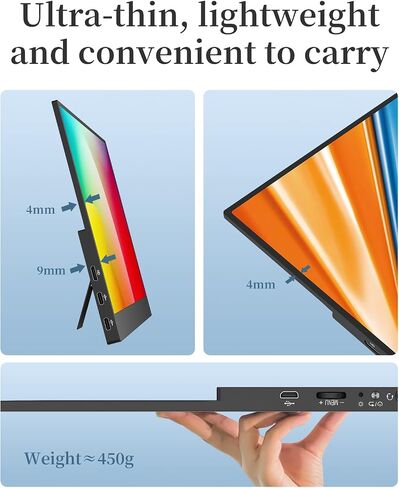 شاشة CNBANAN 4K المحمولة، شاشة محمولة 13.3 بوصة 1800:1 موسع شاشة الكمبيوتر المحمول النحيفة VESA 3840 * 2160 UHD 400 Nits 100% RGB FreeSync مع حامل لأجهزة الكمبيوتر المحمول Mac Phone Xbox Game (بدون غطاء ذكي) in Saudi Arabia