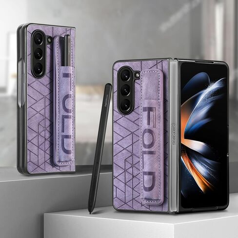 حافظة هاتف جلدية SOOPII لهاتف سامسونج جالاكسي Z Fold 6، غطاء هاتف نحيف مع حلقة معصم وحامل قلم لهاتف Fold 6، أرجواني in Kuwait