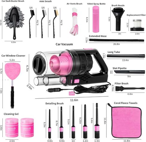 Viewsun 21PCS Car Cleaning Kit, Car Interior Detailing Kit with High Power Handheld Vacuum, Auto Detailing Drill Brush Set, Cleaning Gel, Complete Car Wash Kit Supplies for Deep Cleaning in Kuwait