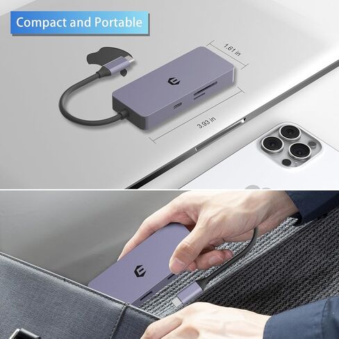 6 منافذ USB C Hub، محول USB C، محول محور متعدد المنافذ 4K HDMI ثنائي العرض، دونجل لأجهزة الكمبيوتر المحمول Surface Pro 8 والمزيد (4K HDMI USB 3.0 SD/TF قارئ بطاقة 100W PD) in Kuwait