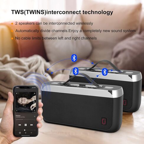 JYX Bluetooth Speaker with Wireless Microphone, 40W Stereo Sound with Bass, Support TWS, FM, for Outdoor/Indoor Party,Kids/Adults - Gray in Saudi Arabia