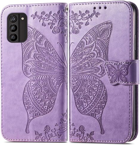 for Nokia C300 N155DL Flip Case,Butterfly Embossed Flowers PU Leather Magnetic Flip Cover Stand Card Holders Hand Strap Wallet Purse Case for Nokia C300 N155DL -Light Purple in Saudi Arabia