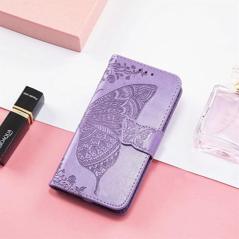 for Nokia C300 N155DL Flip Case,Butterfly Embossed Flowers PU Leather Magnetic Flip Cover Stand Card Holders Hand Strap Wallet Purse Case for Nokia C300 N155DL -Light Purple in Saudi Arabia