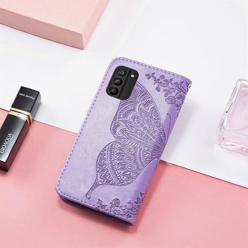 for Nokia C300 N155DL Flip Case,Butterfly Embossed Flowers PU Leather Magnetic Flip Cover Stand Card Holders Hand Strap Wallet Purse Case for Nokia C300 N155DL -Light Purple in Saudi Arabia