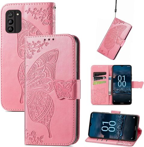 for Nokia C300 N155DL Flip Case,Butterfly Embossed Flowers PU Leather Magnetic Flip Cover Stand Card Holders Hand Strap Wallet Purse Case for Nokia C300 N155DL -Light Purple in Saudi Arabia