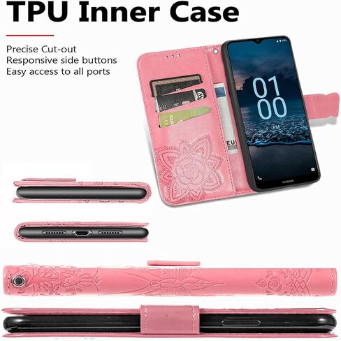 for Nokia C300 N155DL Flip Case,Butterfly Embossed Flowers PU Leather Magnetic Flip Cover Stand Card Holders Hand Strap Wallet Purse Case for Nokia C300 N155DL -Light Purple in Saudi Arabia
