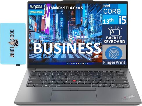 كمبيوتر محمول Lenovo ThinkPad E14 Gen 5 للمدرسة والأعمال بشاشة 14.0 بوصة IPS WUXGA (Intel i5-1335U، ذاكرة الوصول العشوائي 16 جيجابايت، 512 جيجابايت M.2 2242 SSD، بإضاءة خلفية KYB، بصمة الإصبع، Thunderbolt 4، Win11P) مع موسع منفذ USB DKZ in Saudi Arabia