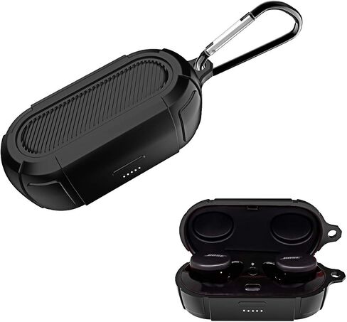 Bose Sport Earbuds Case Silicone Protective Cover [Front LED Visible] Soft Skin Designed for Bose Sport Earbuds with Keychain (Black) in Saudi Arabia