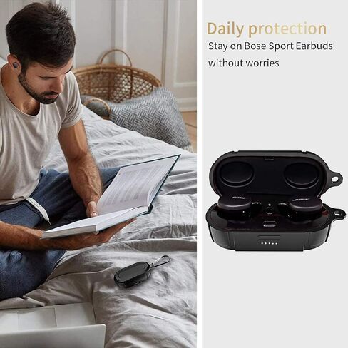Bose Sport Earbuds Case Silicone Protective Cover [Front LED Visible] Soft Skin Designed for Bose Sport Earbuds with Keychain (Black) in Saudi Arabia