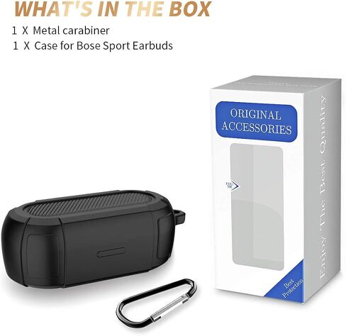 Bose Sport Earbuds Case Silicone Protective Cover [Front LED Visible] Soft Skin Designed for Bose Sport Earbuds with Keychain (Black) in Saudi Arabia