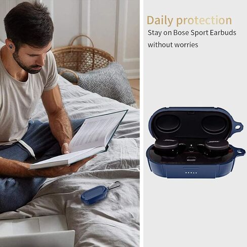 Bose Sport Earbuds Case Silicone Protective Cover [Front LED Visible] Soft Skin Designed for Bose Sport Earbuds with Keychain (Black) in Saudi Arabia