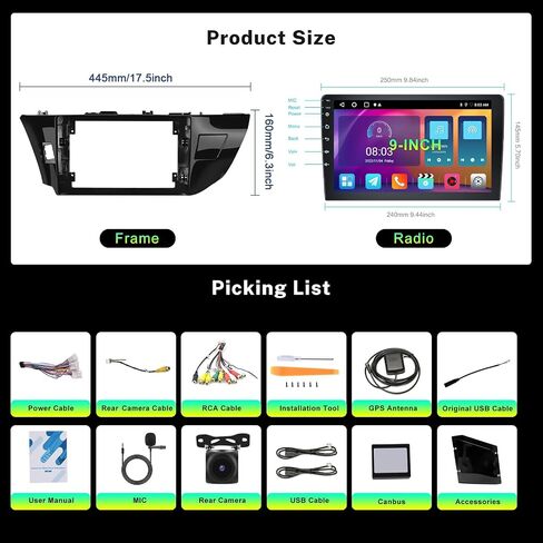 Hodozzy 2G 32G Android Car Stereo for Toyota Corolla/Levin 2014 2015 2016 2017 Wireless Carplay Android Auto Mirror Link,10 Inch Touch Screen Car Radio GPS Navigation Bluetooth WiFi FM RDS, Camera in Saudi Arabia