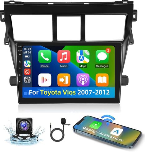 Android 4+64G Car Radio for Toyota Vios Yaris 2007 2008-2012 - 9 Inch HD Touchscreen Radio with Wireless Carplay & Android Auto - 32 EQ/WiFi/GPS/SWC + AHD Rear View Camera, MIC in Saudi Arabia
